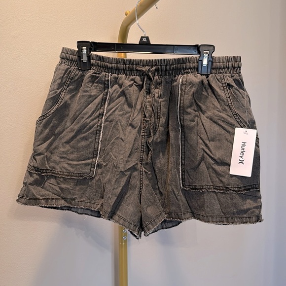 Hurley black cotton distressed fringe pull on shorts NWT XL - Picture 1 of 11